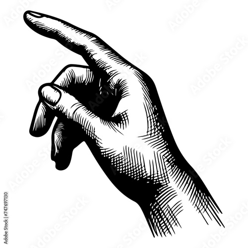closeup of hand which touch to pointing to something doodle black line style vector illustration