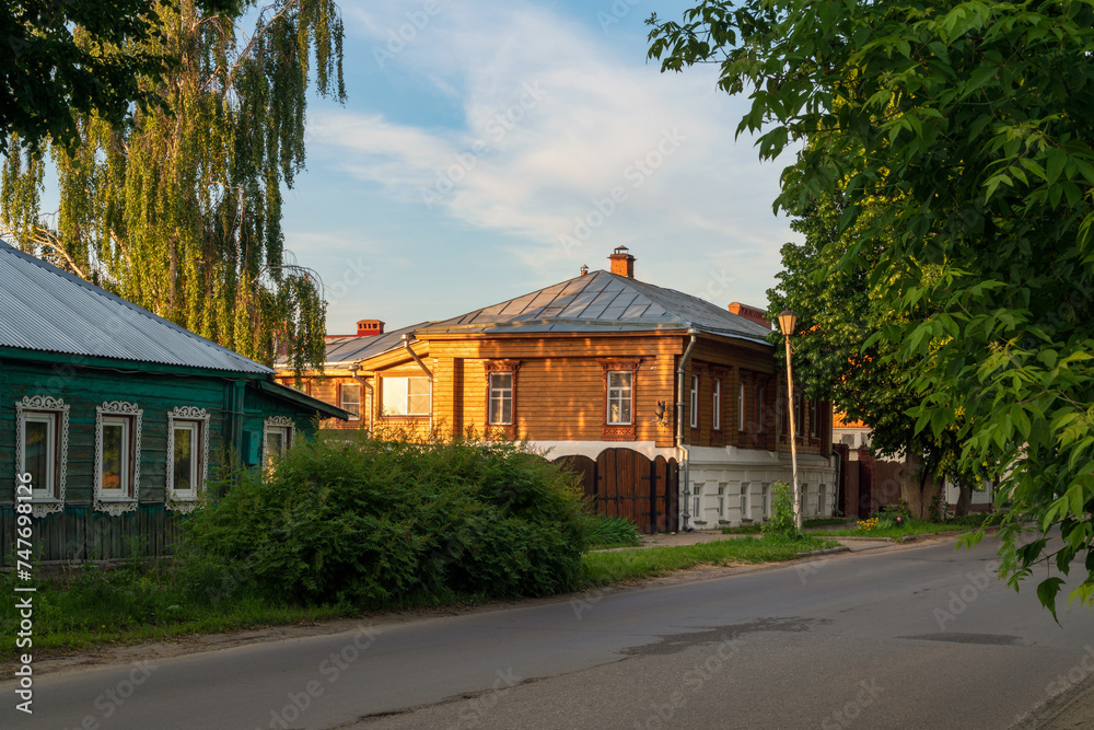 An ancient building, an architectural monument, a residential house of burghers and merchants Bibanov on Vasilevskaya Street on a sunny summer day, Suzdal, Vladimir region, Russia