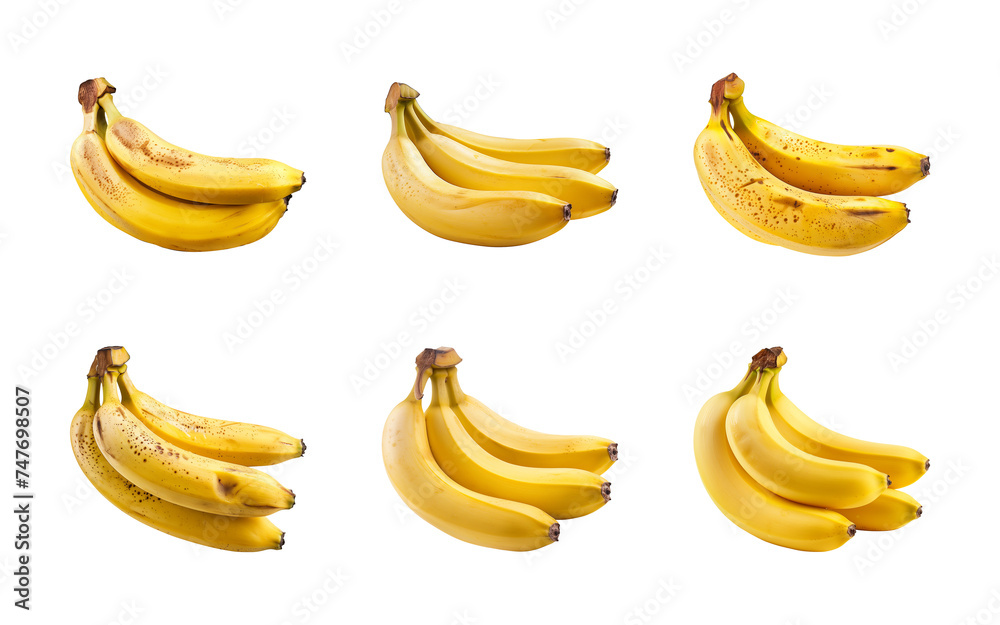 Collection of a bunch of bananas isolated on a transparent background, PNG