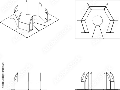 Sketch design vector illustration of throwing cages for sports fields