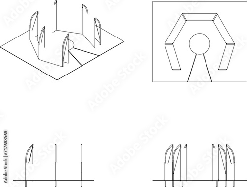 Sketch design vector illustration of throwing cages for sports fields