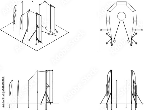 Sketch design vector illustration of throwing cages for sports fields