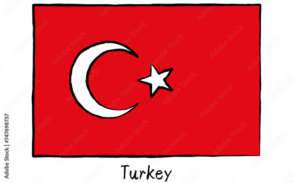 Flag of the world, Turkey, analog hand-drawn style