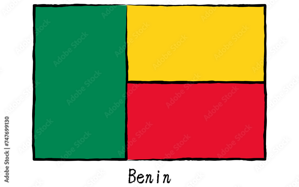 Analog hand-drawn style World Flag, Benin