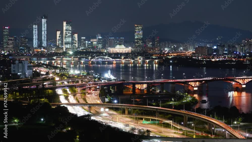 South Korea Seoul Han River night cityscape South Korea Seoul Han River night cityscape