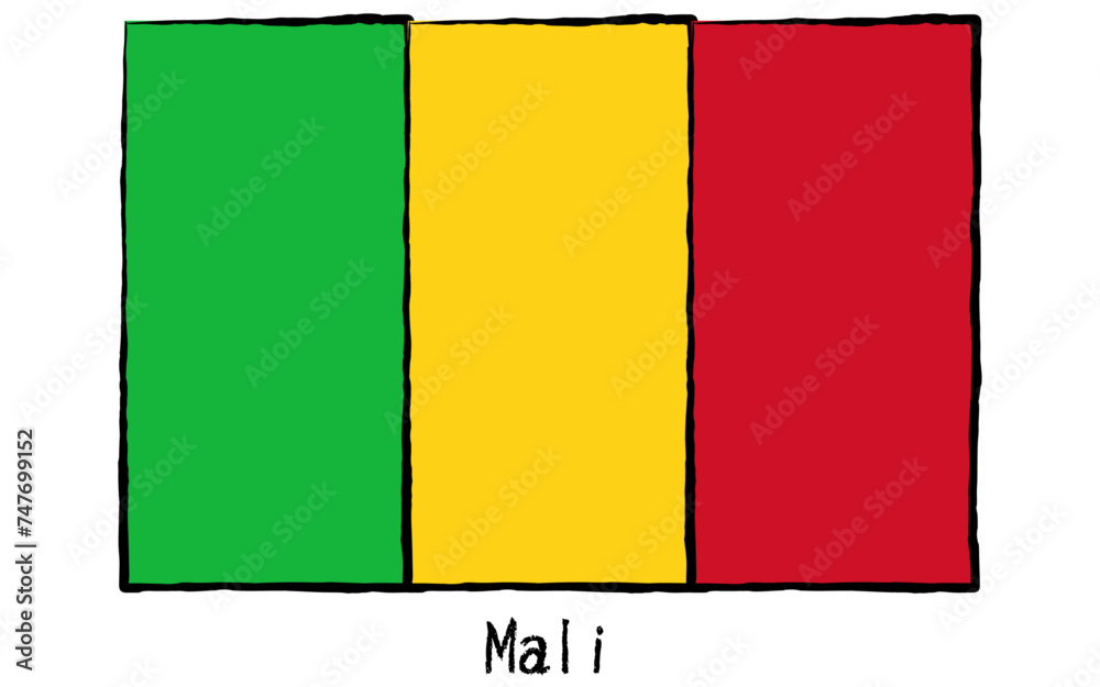 Fototapeta premium Analog hand-drawn world flags, Mali