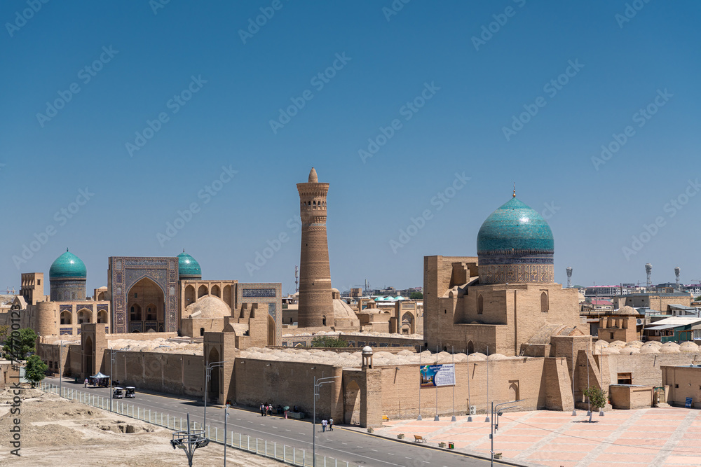 View over Poi Kalon Mosque and Minaret from Ark fortress, Bukhara, Uzbekistan.