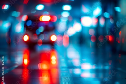 Blurry Blue and Red ambulance car in emergency Cityscapes Atmospheric Street View