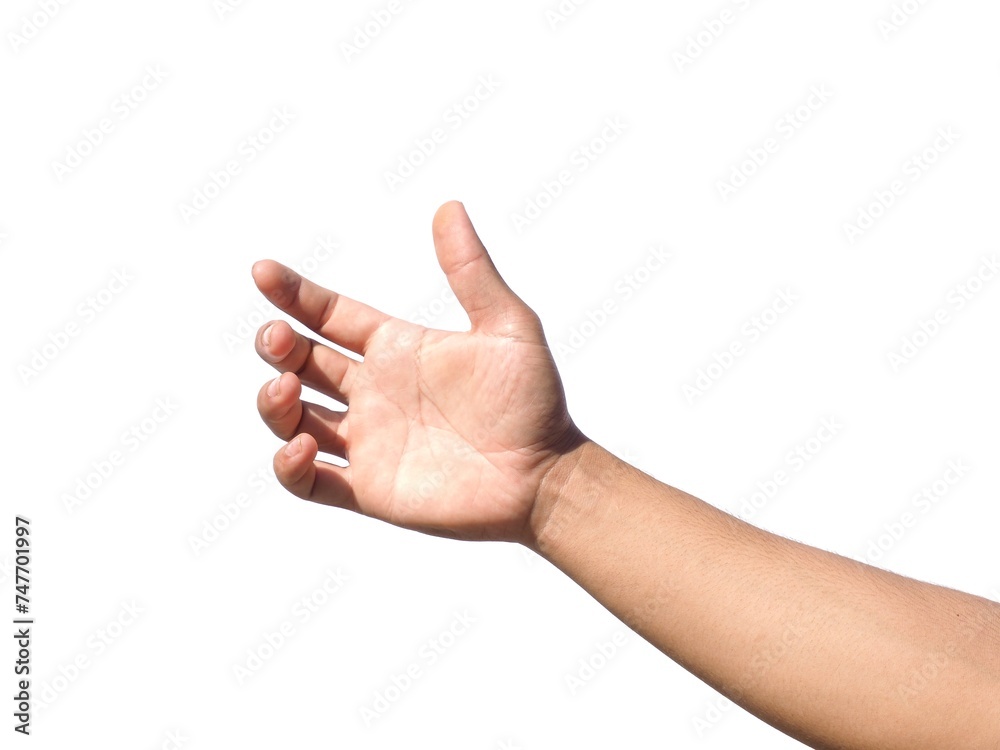Men's hands making gestures like is holding something such as a phone or a water bottle Isolated on white background. Men's hands making gestures like is holding something such as a phone or a water bottle Isolated on white background.