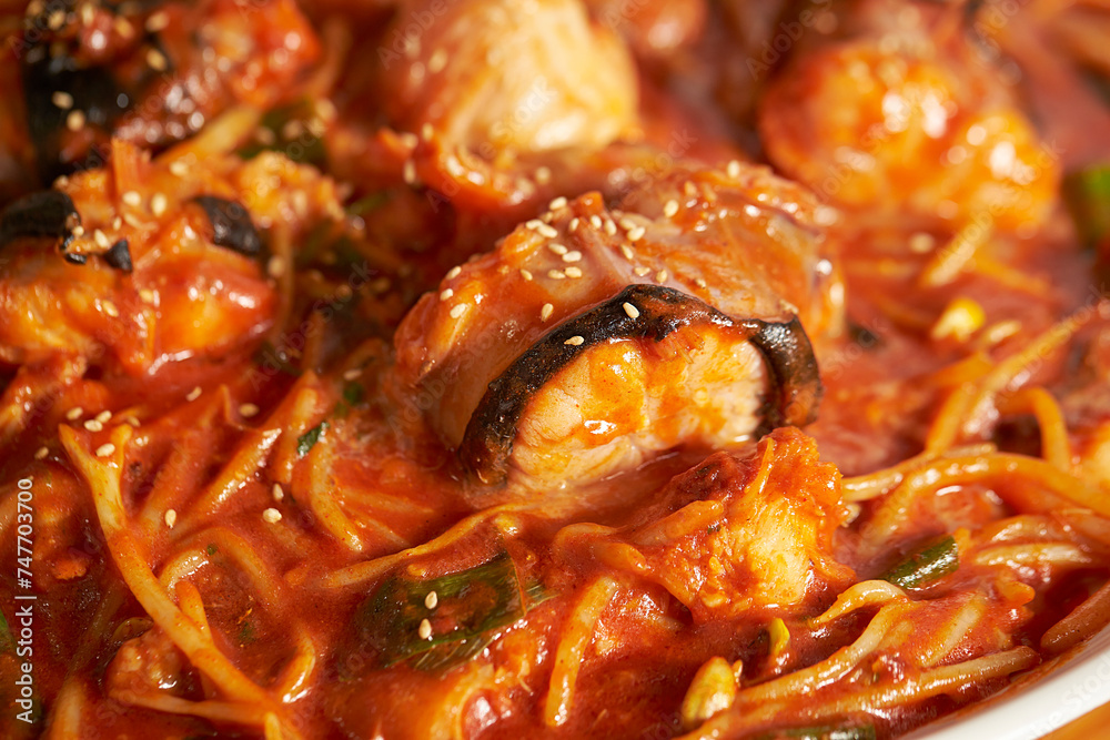steamed monkfish smothered in spicy sauce steamed monkfish smothered in spicy sauce