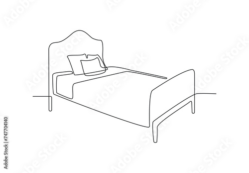 Continuous one line drawing of bed Furniture Vector illustration.