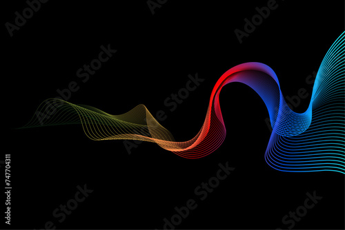 Abstract multicolored wavy stripes on a black background. Creative line art. Vector illustration