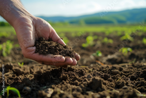 土を触る手/農業と大地のイメージ　A farmer's hand touching the soil. Images of the earth, nature, and agriculture. Asian.Generative AI photo