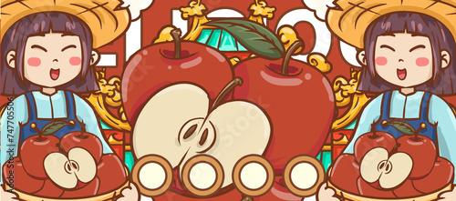 Original hand drawn cartoon apple fruit illustration poster material 