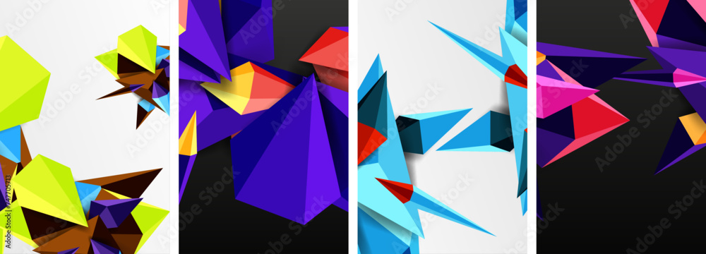 Mosaic triangles poster geometric abstract background set Mosaic triangles poster geometric abstract background set