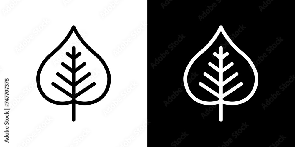 Birch Leaf Line Icon on White Background for web.