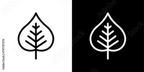 Birch Leaf Line Icon on White Background for web.