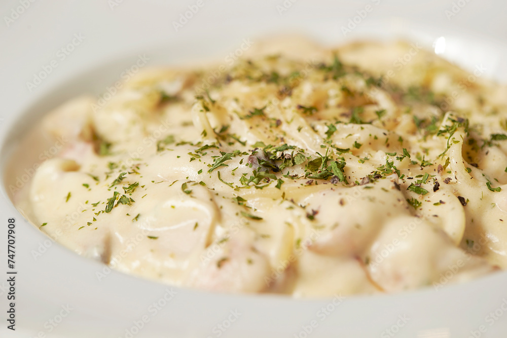 Cream cheese pasta on a plate Cream cheese pasta on a plate