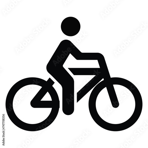 Man on Bicycle Icon. Human on bike silhouette. Fitness line art for apps, websites, site, Web. Sign for bicycles path. Cycling concept. Vector illustration.