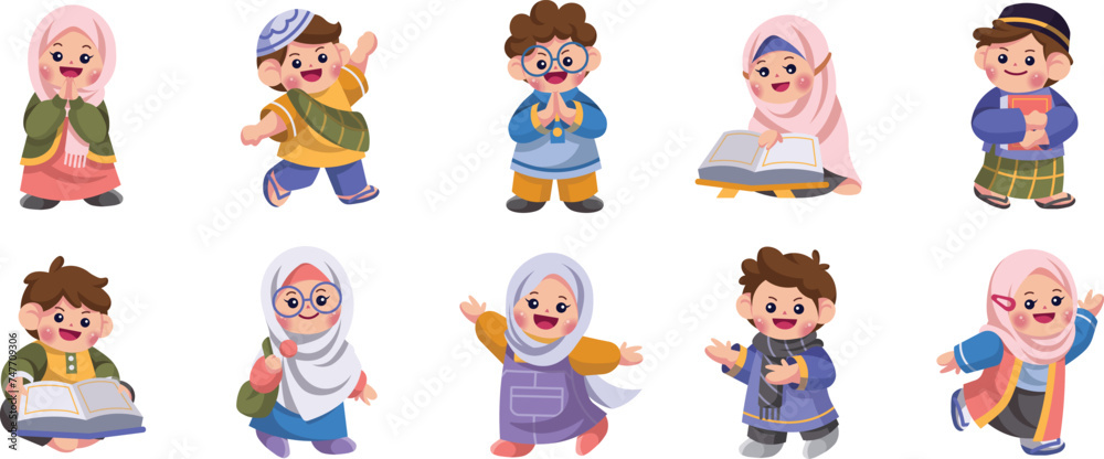 Muslim Kids Character Illustration Muslim Kids Character Illustration