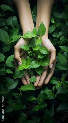 hands holding Beautiful green plants, Happy Environment Day