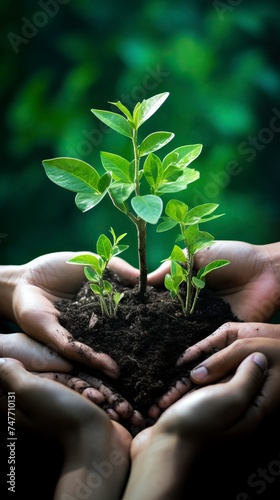 hands holding Beautiful green plants, Happy Environment Day