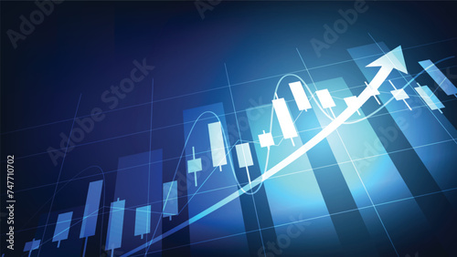 economy growth and finance concept. stock market graph with bar chart on blue background