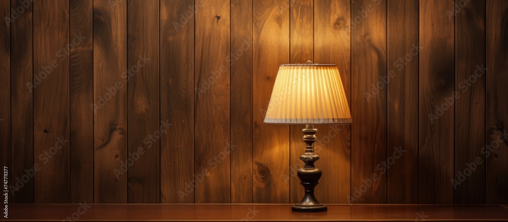 A modern lamp with a sleek design is placed on a wooden table, creating a simple yet stylish decor element in a room. A modern lamp with a sleek design is placed on a wooden table, creating a simple yet stylish decor element in a room.