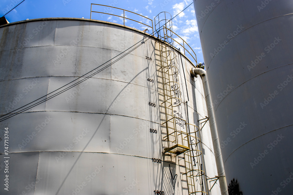 View of the large white water tank reservoirs of the Department of Water and Sewage in Brazil