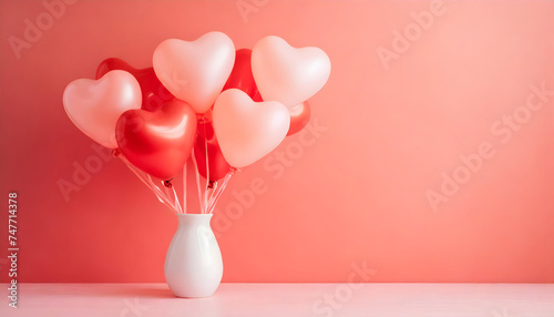 Valentine day background with heart shaped balloons photo