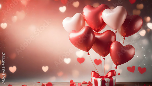 Valentine day background with heart shaped balloons photo