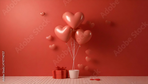 Valentine day background with heart shaped balloons photo