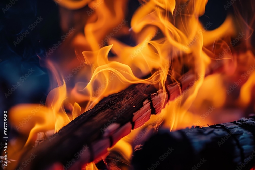 Fototapeta premium Close-up of vibrant campfire flames, perfect for illustrating articles on camping and survival.