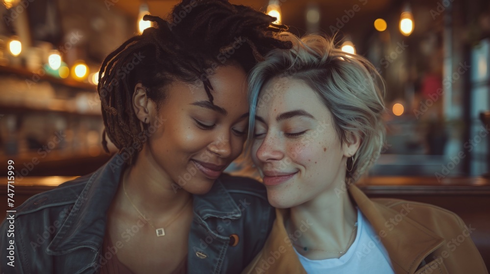 Enjoying a romantic date in a welcoming and affirming atmosphere, a non-binary couple shares precious moments Enjoying a romantic date in a welcoming and affirming atmosphere, a non-binary couple shares precious moments
