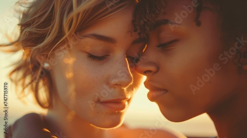 Demonstrating the exquisite essence of love unrestricted by gender boundaries, a non-binary couple embraces tenderly, portraying a heartfelt connection