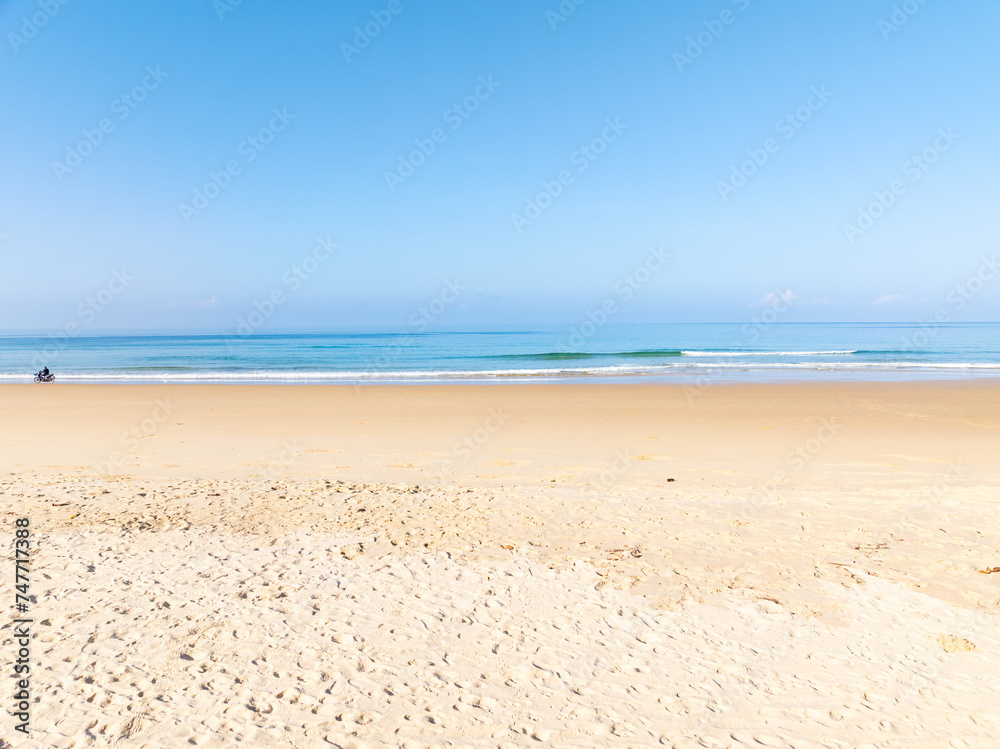 Amazing Top view sea beach landscape background,Summer sea waves crashing on sandy shore seascape background,High angle view ocean nature background