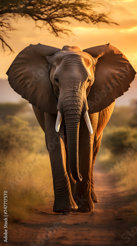 Majestic African Elephant Roaming in the Sunlit Plains of Africa © Adeline