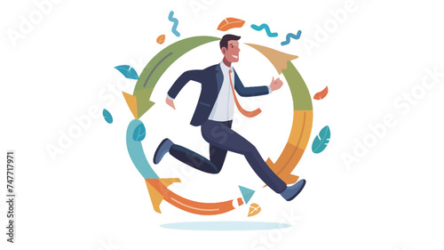 a person running around a circle around him  in the style of reductionist form  simple  colorful illustrations  low bitrate  sharp focus  collecting and modes of display
