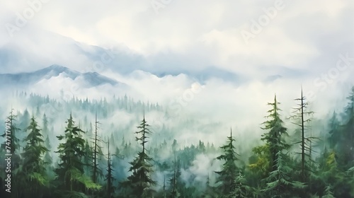 Misty landscape with fir forest © Syahrul Zidane A