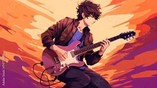 rock guitarist with guitar anime style