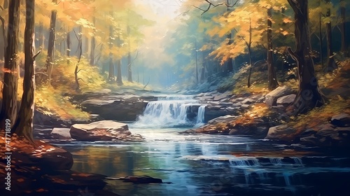 A waterfall in a gorgeously fantastic landscape