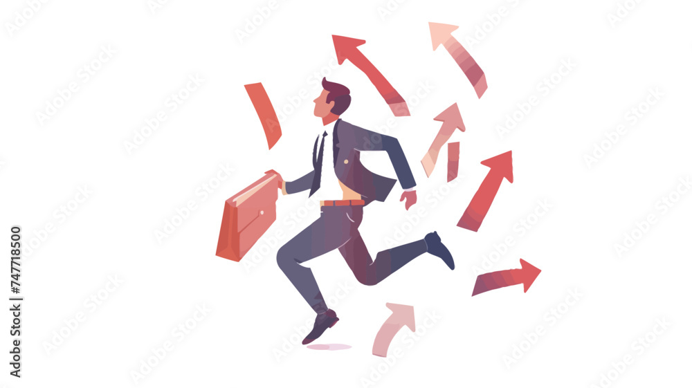  businessman circling arrows, in the style of endurance art, reductionist form, narrative depictions, colorful animations