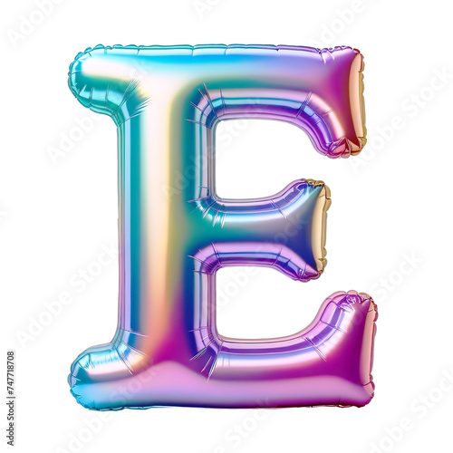 Letter E Iridescent Typeface Balloon, whimsically Inflated Alphabet Illustration (ID: 747718708)
