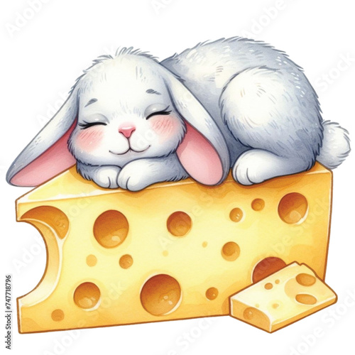 Bunny cute little sleeping on cheese


