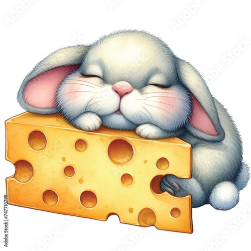 Bunny cute little sleeping on cheese

