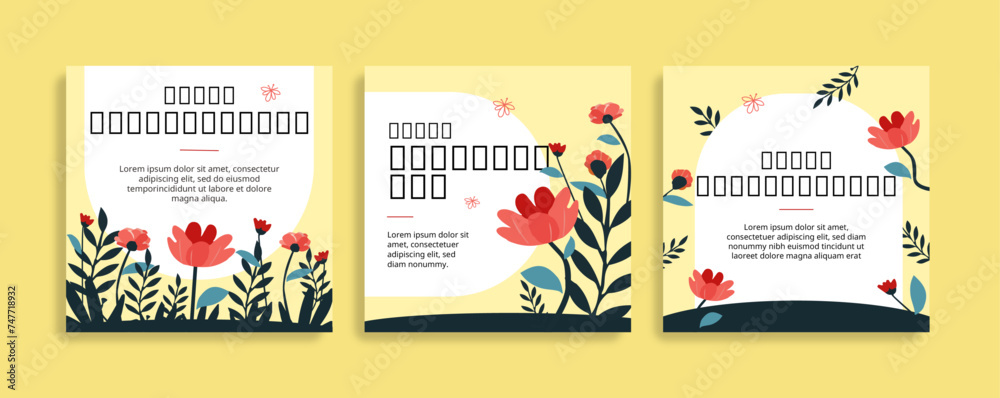 Mother's Day Greeting Social Media Post Layout Set With Floral Accents