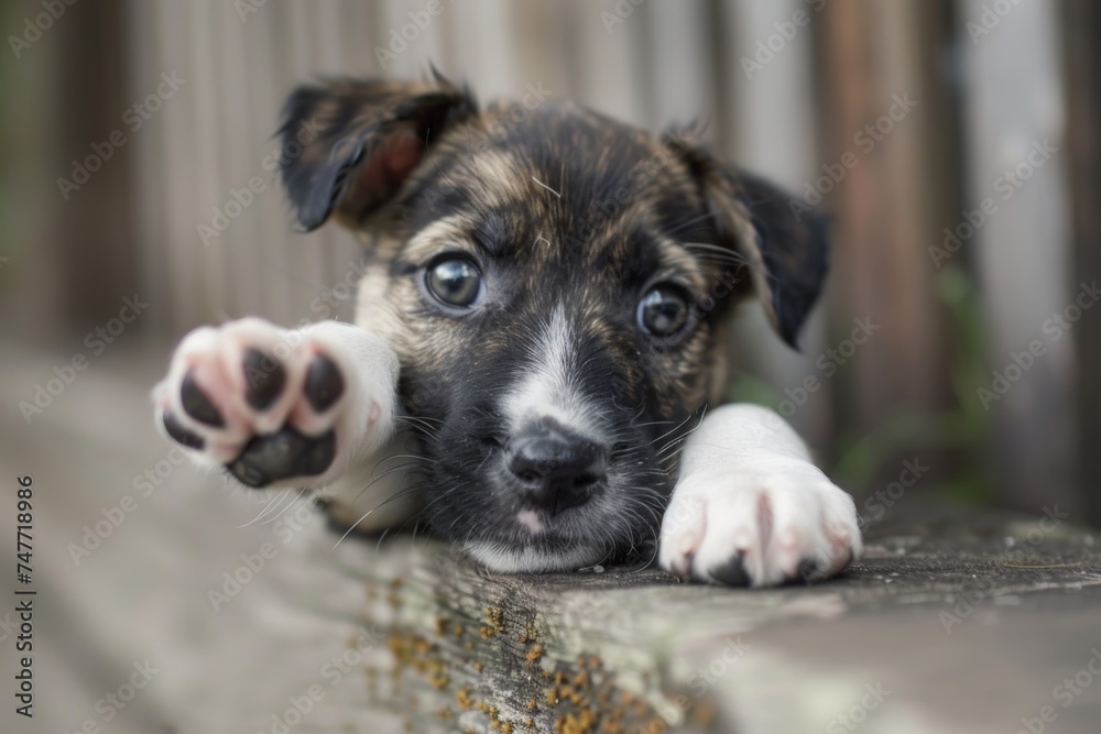 Small Dog Laying on Stone Wall. Generative AI Small Dog Laying on Stone Wall. Generative AI
