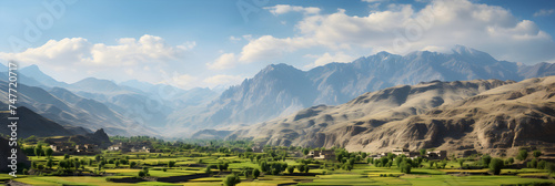 Breathtaking Panoramic View of Afghanistan's Majestic Mountains and Traditional Mud-brick Homes