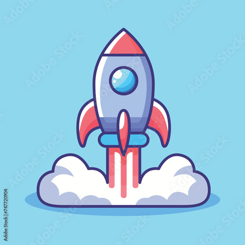 Rocket flying to the space cartoon vector flat illustration