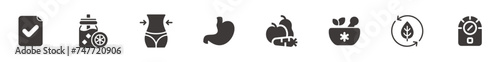 Detox and cleanse related editable flat icons set isolated on white background. vector illustration.
